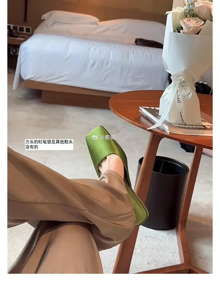 Luxury Satin Design Mules Shoes for Women Summer Sexy Square Head Strange Low Heel Slide Sandals Elegant Comfort Dress Slippers 5 S43b221ed39824d298a6e0325101ca409T