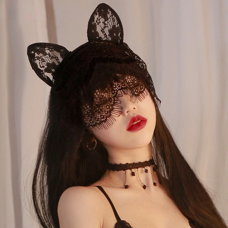 

10pcs Black Women Girl Sexy Lace Fox Cat Ears Veil Headbands Hairbands Nightclubs Masquerade Cosplay Hair Accessories Christmas