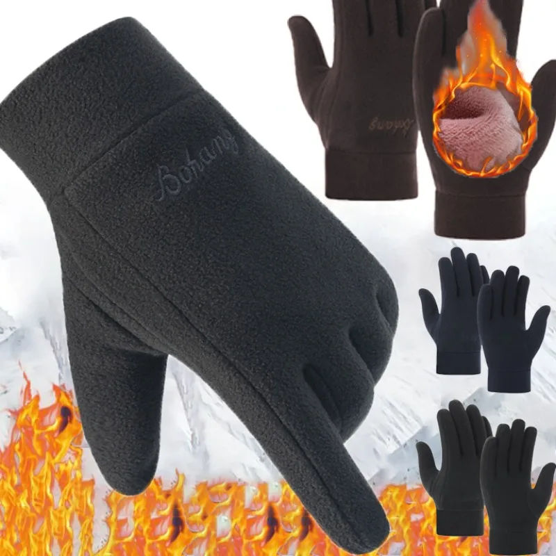 

Плотные зимние перчатки из флиса, однотонные женские уличные теплые перчатки из флиса с защитой от холода, мужские варежки для лыжного спорта и велоспорта