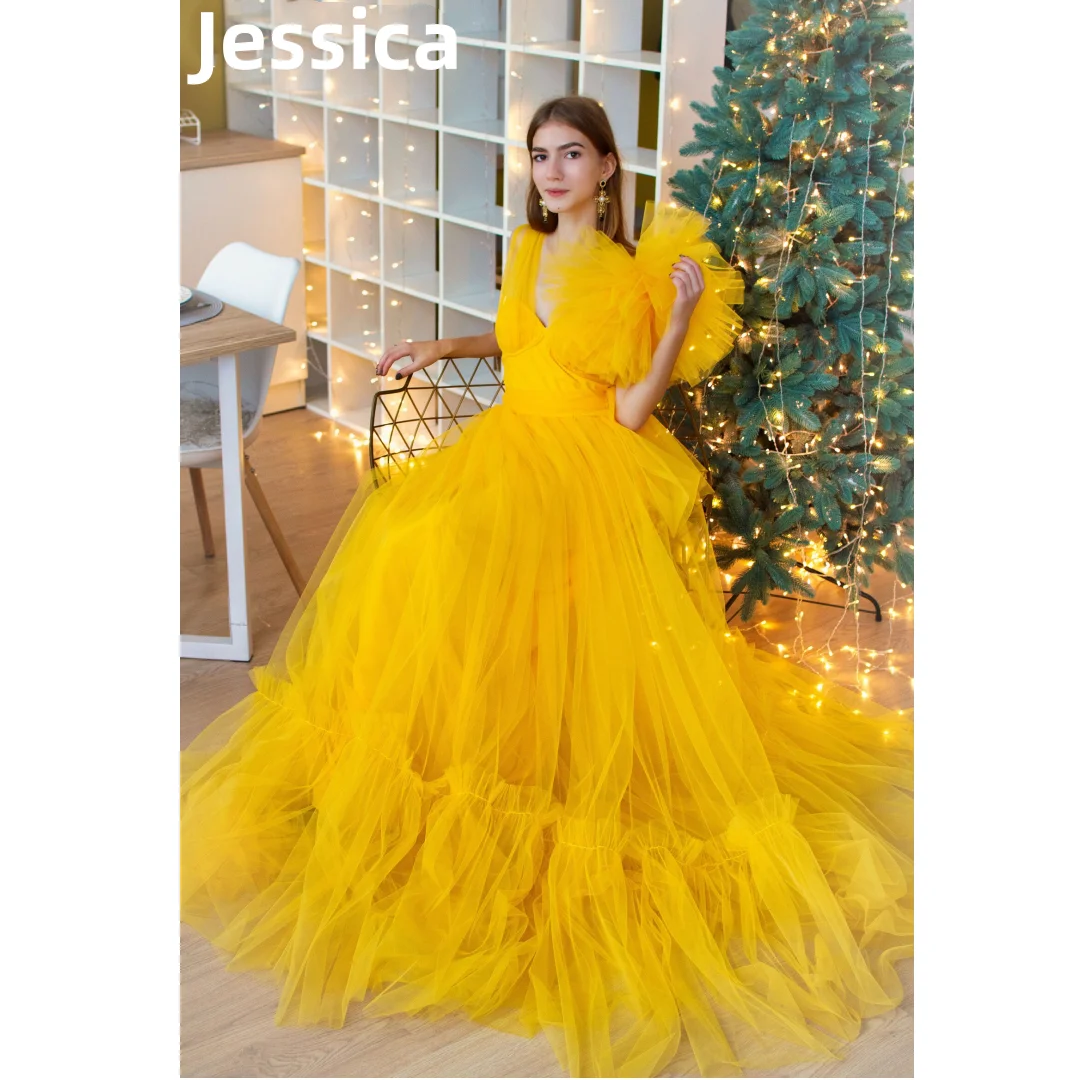 

Jessica Princess Prom Dresses Fairy 3D Flowers Evening Dress Tulle A-shaped Formal Occasions Elegant Lady Wedding Party Dress