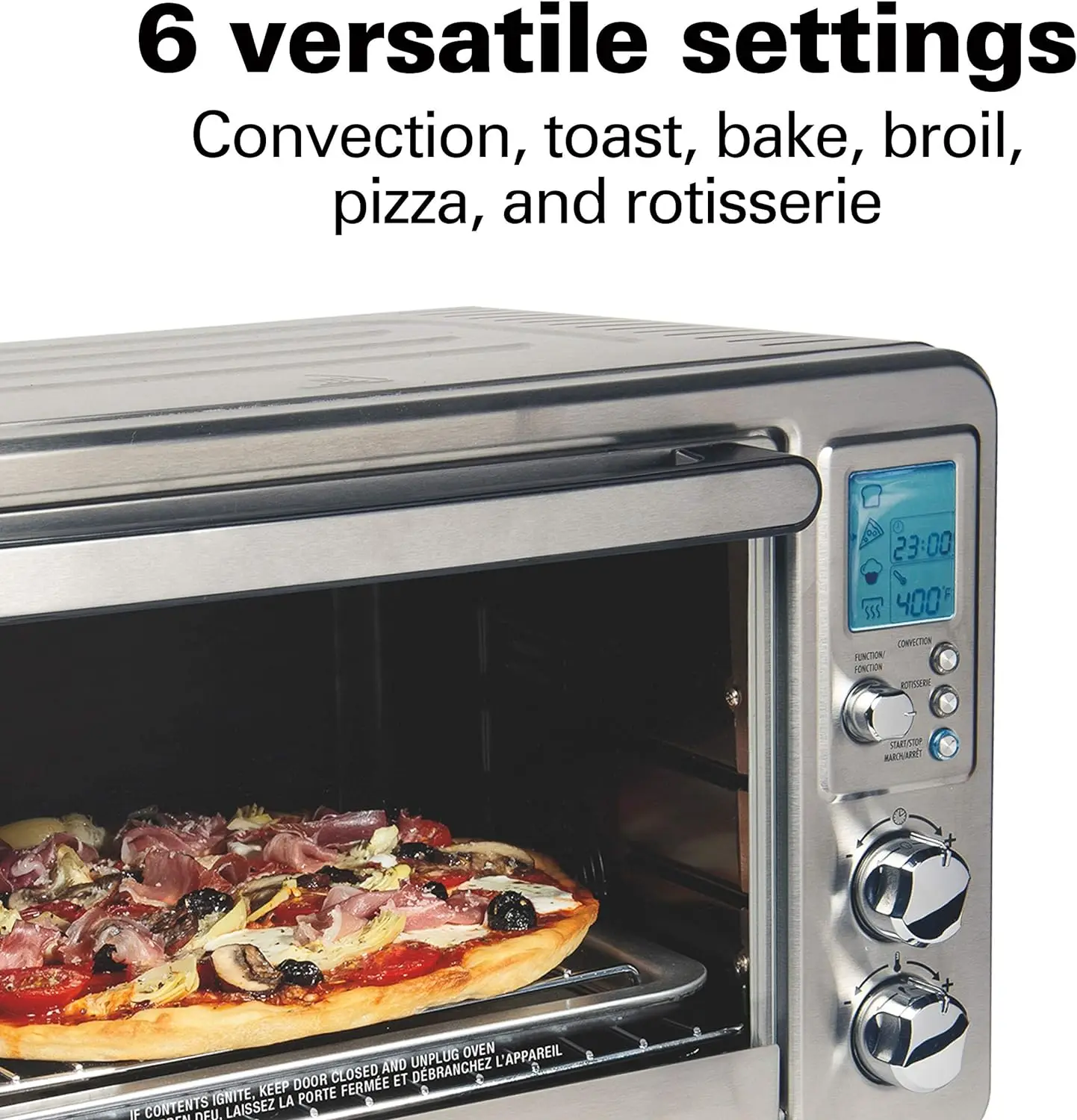 Digital Display Countertop Convection Toaster Oven with Rotisserie, Large 6-Slice, Stainless Steel
Digital Display Countertop Convection Toaster Oven with Rotisserie, Large 6-Slice, Stainless Steel