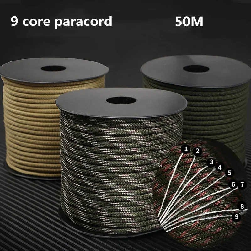 

Accessories 50m Parachute 4mm Survival Outdoor Equipment Camping Cord 9 Military 650 Tactical Weaving Rope Paracord Strand