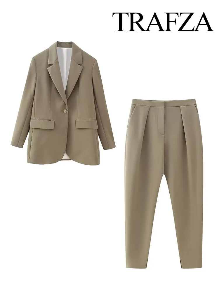 TRAFZA Fashion Women's 2 Piece Set Long Sleeve Button Pockets Plaid Lapel Blazer Coat+Vintage Solid Long Blazers Set Harem Pants
TRAFZA Fashion Women's 2 Piece Set Long Sleeve Button Pockets Plaid Lapel Blazer Coat+Vintage Solid Long Blazers Set Harem Pants