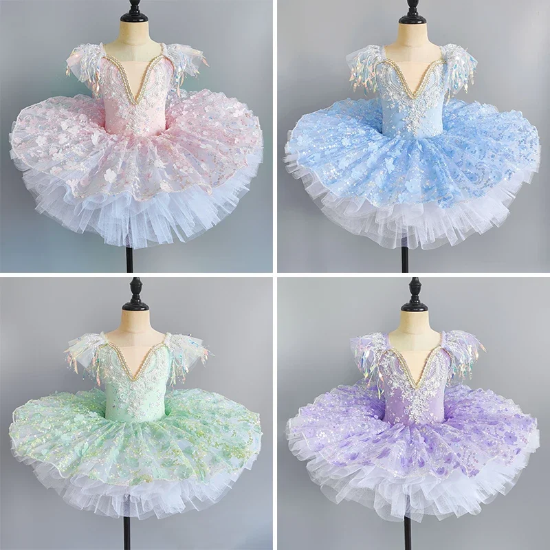 

Pink Kids Ballroom Clothing Sequined Flower Tutus Ballet Dress For Girl Modern Dance Tutu Dress Girls Ballet Princess Dress