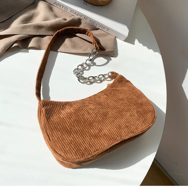 

Вельветовая женская сумка для подмышек, новинка 2023, ретро простая сумка для подмышек с цепочкой, Модные осенние женские сумки через плечо