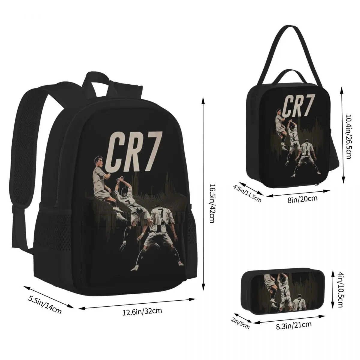 

CR7 Cristiano Ronaldo Backpacks Boys Girls Bookbag Students School Bags Cartoon Kids Rucksack Lunch Bag Pen Bag Three-Piece Set