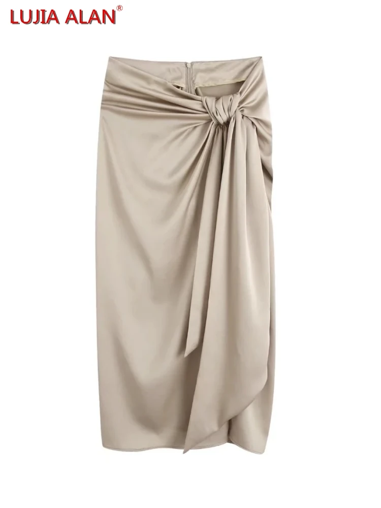 Women Twist Knot Design Side Slit Satin Sarong Skirts Summer Female High Waist Loose Midi Clothes LUJIA ALAN P2826
Women Twist Knot Design Side Slit Satin Sarong Skirts Summer Female High Waist Loose Midi Clothes LUJIA ALAN P2826