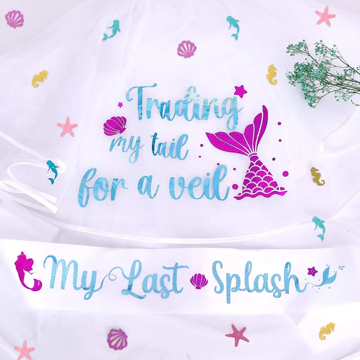 

Mermaid Party Favors My Last Splash Sash Trading My Tail for A Veil Decorations, Bridal Shower, Bachelorette Hen, Wedding Party