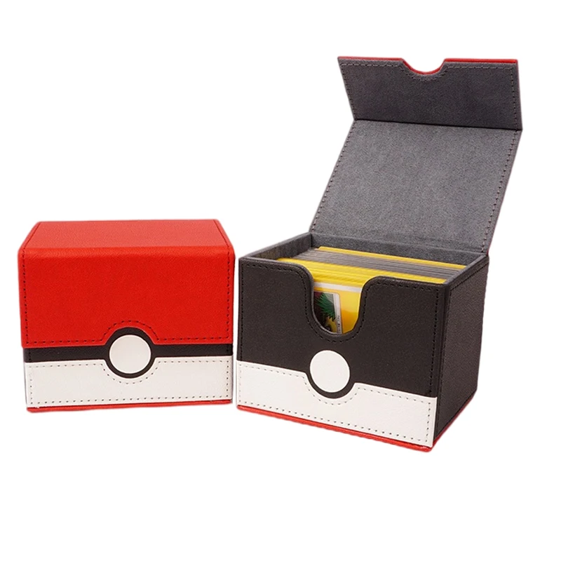 

Cartoon Pokemon Ptcgcard Storage Box Poke Ball Deck Box Dustproof Pu Leather Card Storage Box Can Hold 70 Cards Anime Gift Toys