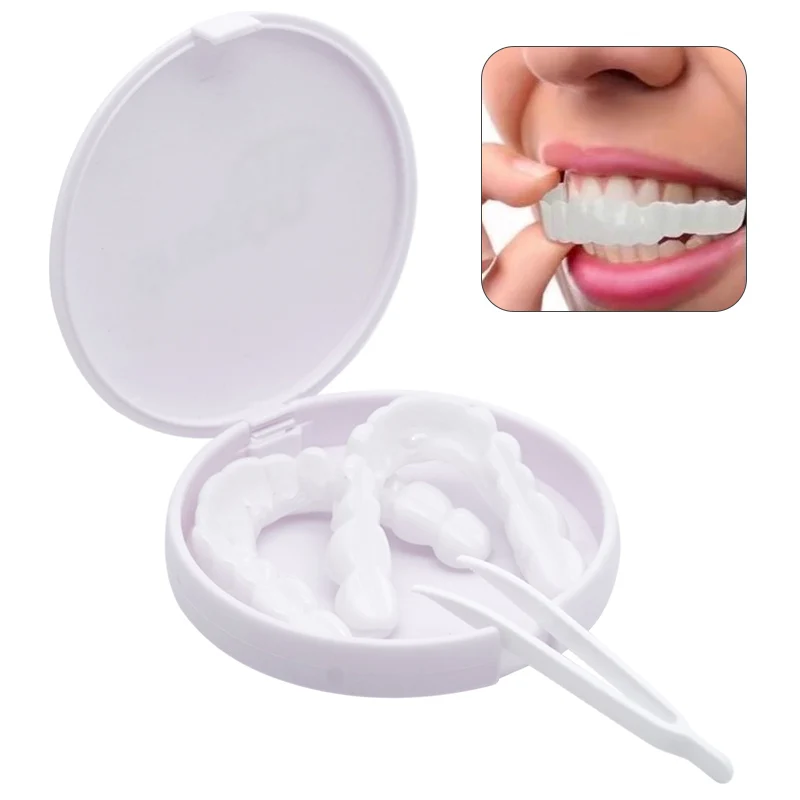 

Dental Perfect Fit Teeth Whitening Fake Tooth Cover Adjustable Temporary Resin False Braces Snap On Smile Veneers Prostheses Box