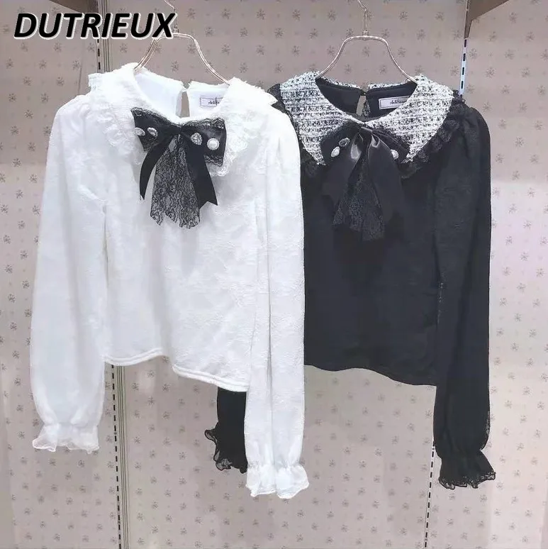Japanese Style Sweet and Cute Lady Blouse Rhinestone Buckle Big Bow Bow Tie Doll Collar Long Sleeve Lace Bottoming Shirt Tops
Japanese Style Sweet and Cute Lady Blouse Rhinestone Buckle Big Bow Bow Tie Doll Collar Long Sleeve Lace Bottoming Shirt Tops