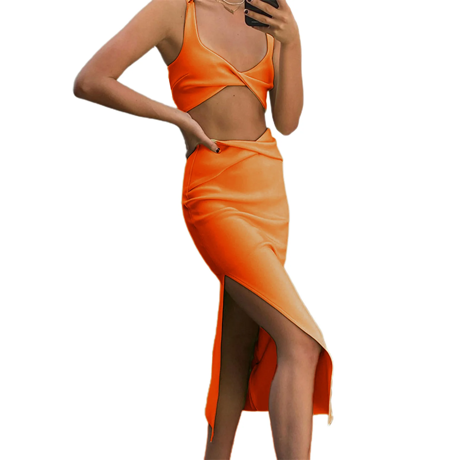 Sexy 2 Pieces Female Suit Set Solid Color Low-Cut Short Camisole+ Long Package Hip Skirt For Summer Club Street Style New S M L
Sexy 2 Pieces Female Suit Set Solid Color Low-Cut Short Camisole+ Long Package Hip Skirt For Summer Club Street Style New S M L