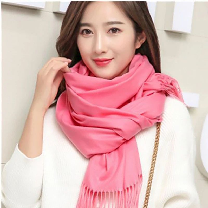 

New Women Solid Color Scarf Winter Pashmina Shawls Cashmere Thick Wraps Lady Tassel Warm Scarves 2023 Fashion Accessories