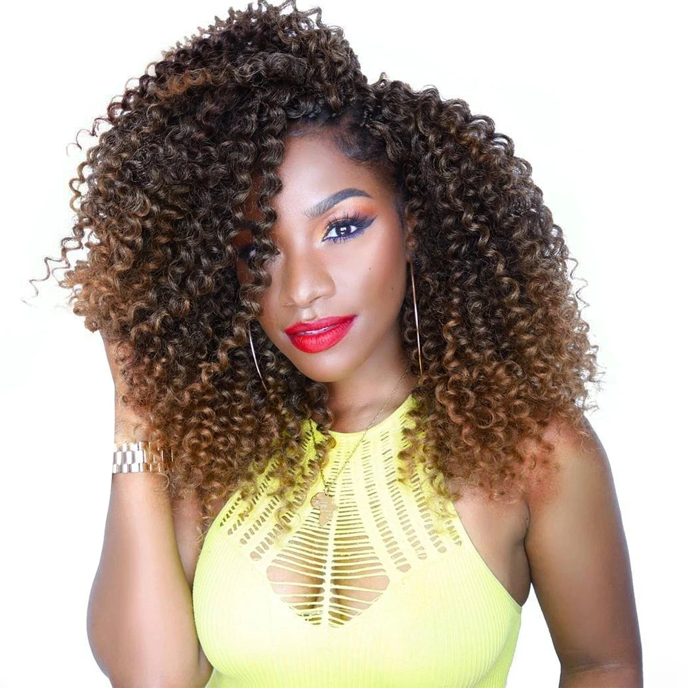 

Afro Kinky Curly Crochet Braiding Hair Extensions Twist Ombre Black/Brown/Burg Synthetic Hair Bundles For Black White Women