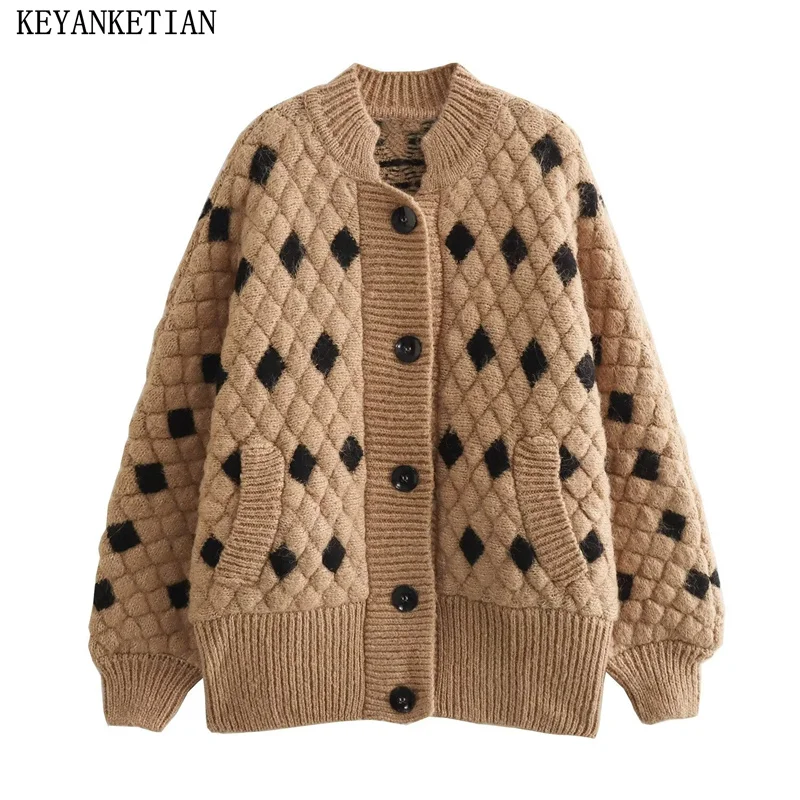 KEYANKETIAN Winter New Women's Argyle Plaid Jacquard Coarse Yarn Knit Cardigans Retro Button-up Padded Thick Warm Sweater Coat
KEYANKETIAN Winter New Women's Argyle Plaid Jacquard Coarse Yarn Knit Cardigans Retro Button-up Padded Thick Warm Sweater Coat