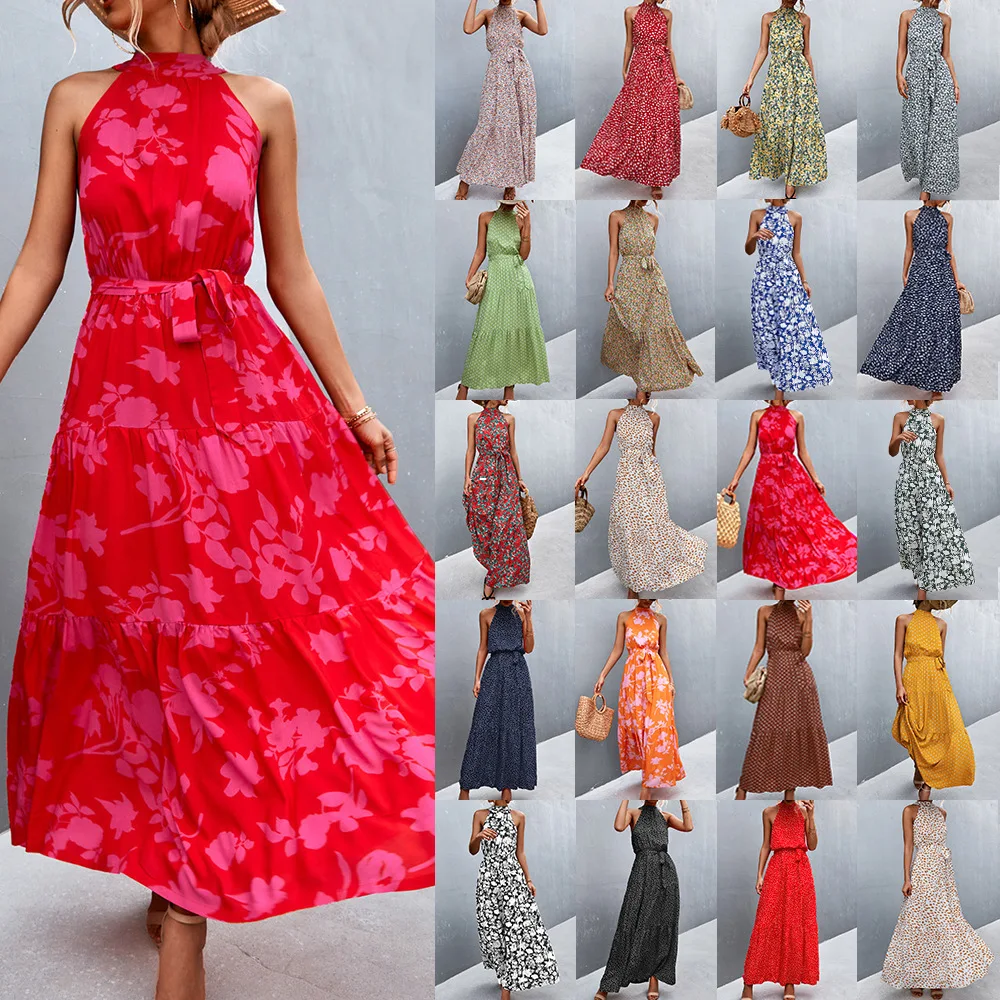 Spring/Summer New Dot Printing Hanging Neck Lace Up Women's Dress Casual Beach Sleeveless Pullover High Waist Long Swing Skirt
Spring/Summer New Dot Printing Hanging Neck Lace Up Women's Dress Casual Beach Sleeveless Pullover High Waist Long Swing Skirt