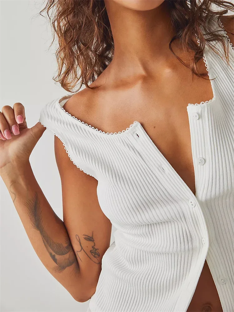 Women's Tank Top 2023 New Spring Summer Lace Trim Rib Single Breasted Solid Casual Sleeveless Vest
Women's Tank Top 2023 New Spring Summer Lace Trim Rib Single Breasted Solid Casual Sleeveless Vest