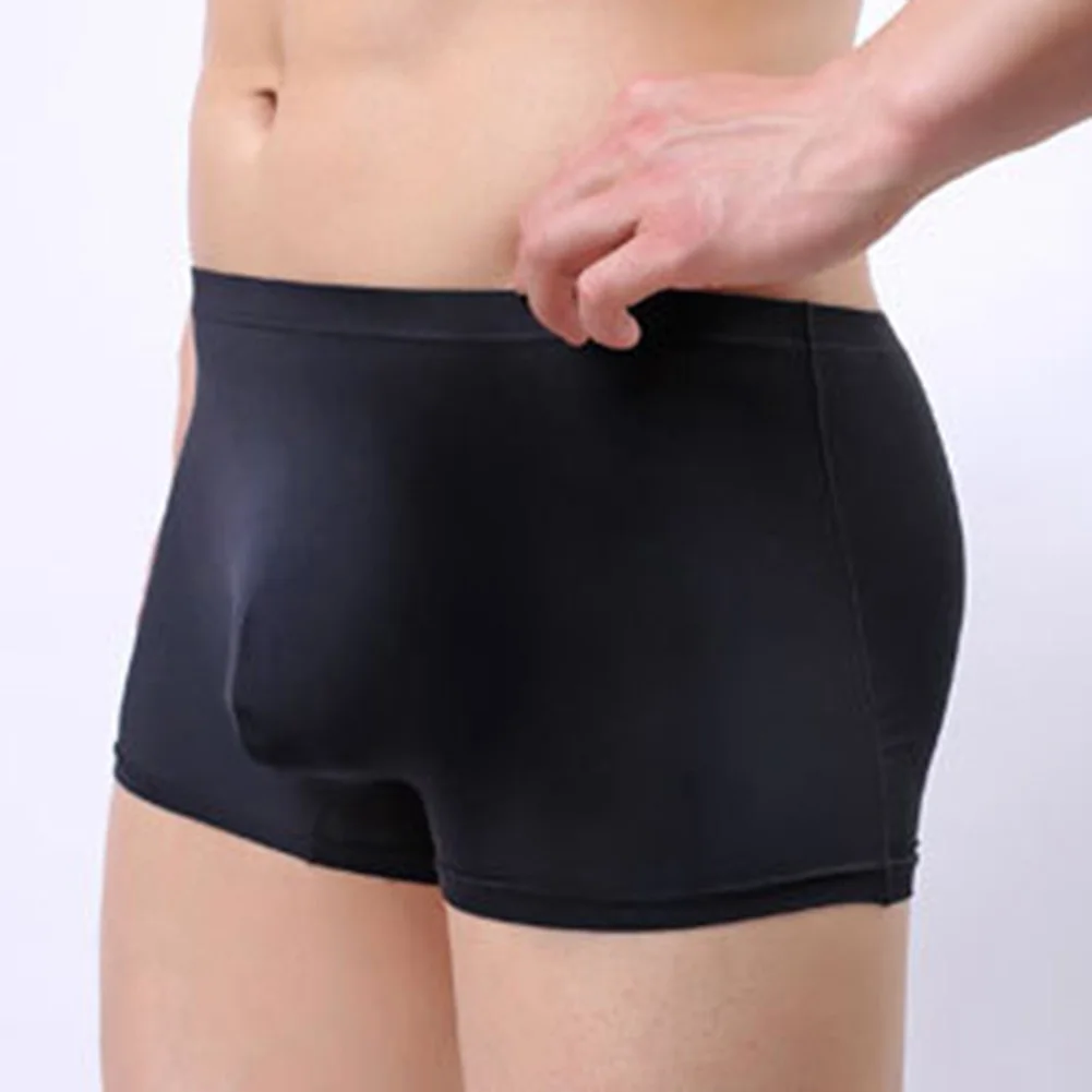 

Men Sheer Ice Silk Breathable Sweat Boxer Briefs Solid Color Perspective Shorts Sexy Convex Pouch Panties Tight Underpants