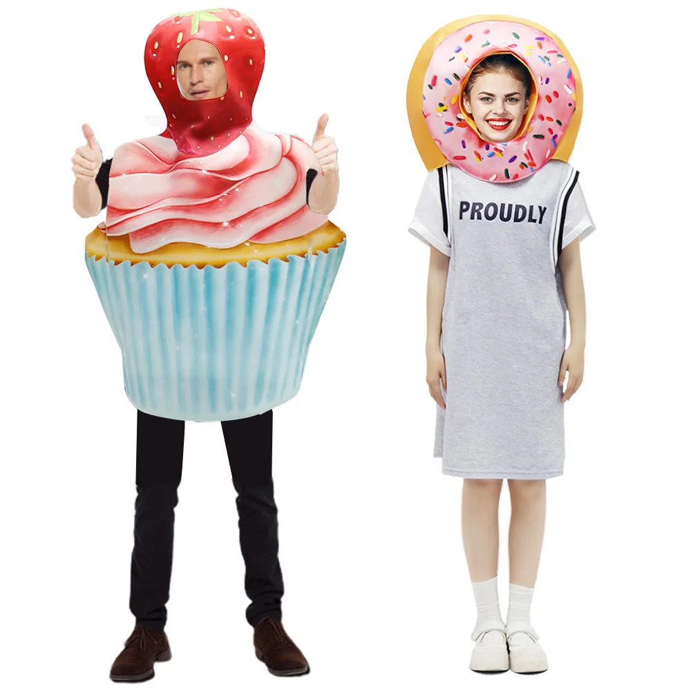 

Halloween Cup Cake Food Role Cosplay Strawberry Cake Costume Outfit Funny for Adult Doughnut headset