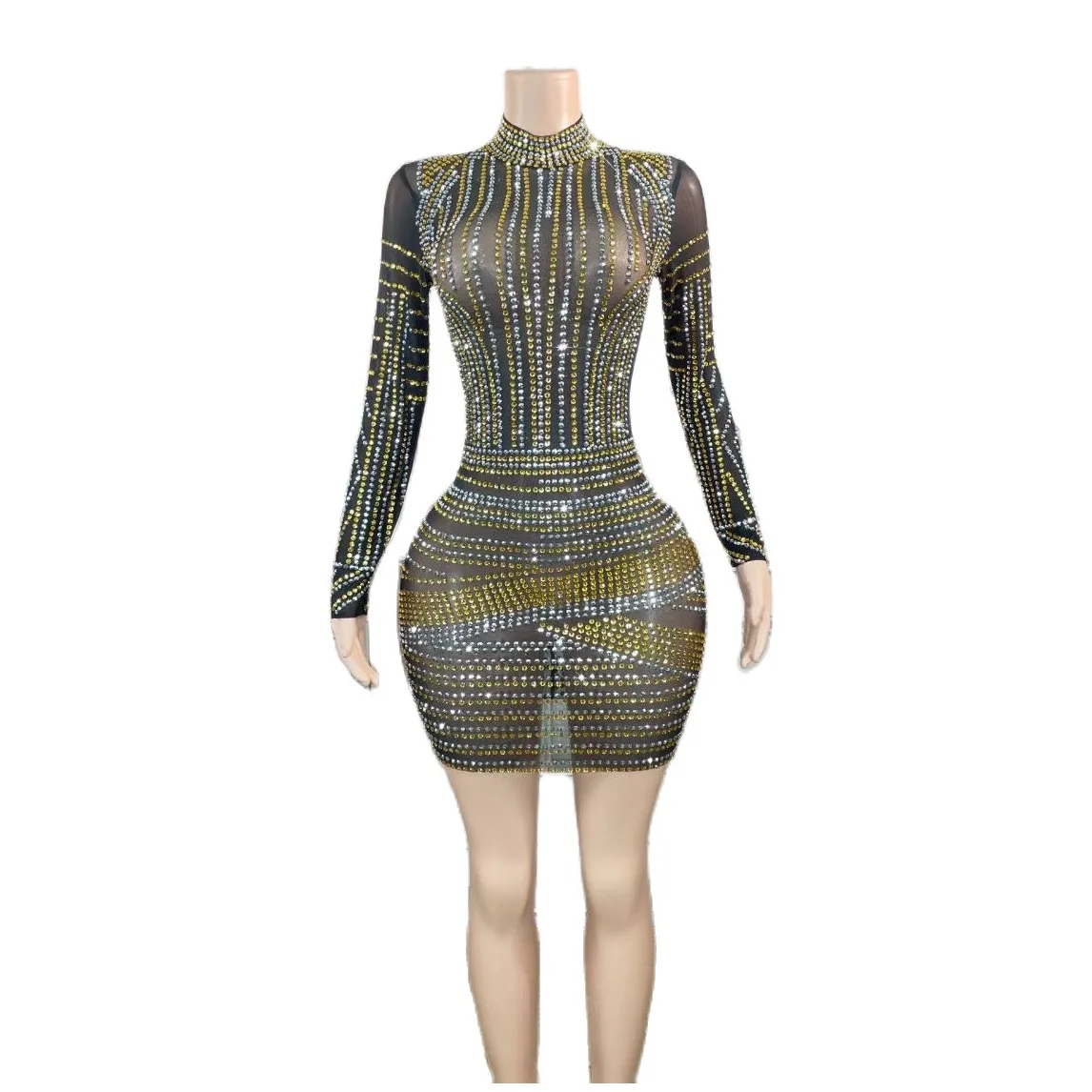 Black Gauze Perspective Shining Rhinestones Sexy Long Sleeves Sheath Dress For Women Nightclub Party Clothing Singer Stage Wears
Black Gauze Perspective Shining Rhinestones Sexy Long Sleeves Sheath Dress For Women Nightclub Party Clothing Singer Stage Wears