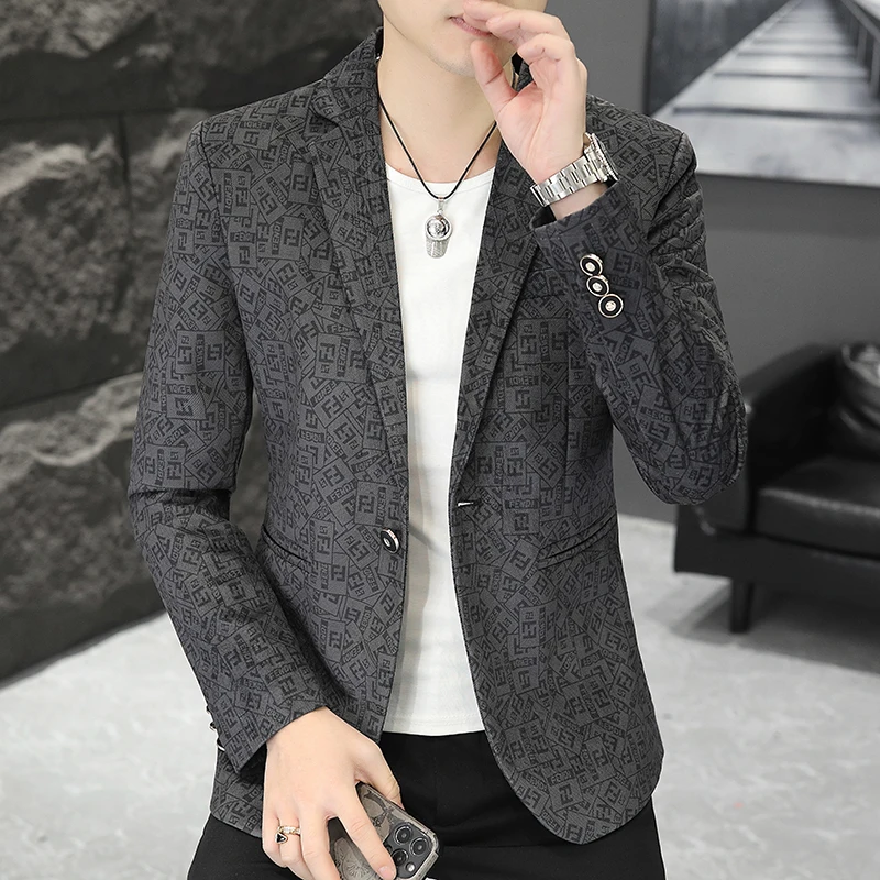 

New Men's Korean Version of Casual Work Officiating Wedding British Style Letters Blazer All Business Fashion Gentleman Suit