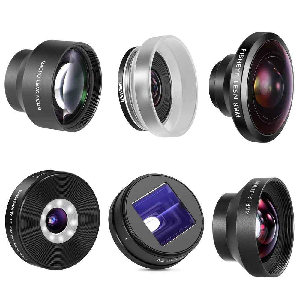 Neewer 8mm Fisheye 105mm 10X Macro 1.55X Anamorphic 18mm Wide Angle 7X 60mm Telephoto Lens for 17mm Thread Backplate Phone Lens
Neewer 8mm Fisheye 105mm 10X Macro 1.55X Anamorphic 18mm Wide Angle 7X 60mm Telephoto Lens for 17mm Thread Backplate Phone Lens