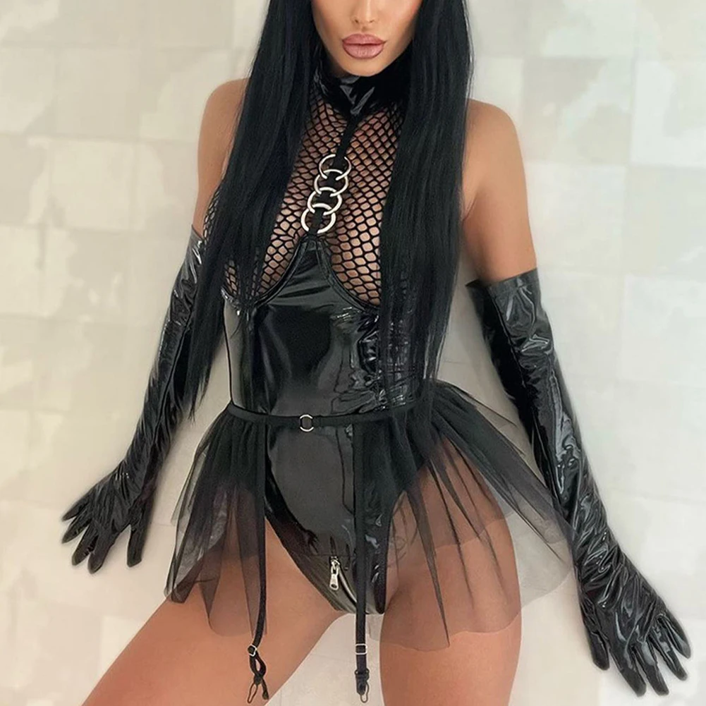 Women Sexy PU Leather Mesh Bodysuit Wet Look Hollow Nightwear Open Crotch lingerie Transparent Party Clubwear Erotic Jumpsuits
Women Sexy PU Leather Mesh Bodysuit Wet Look Hollow Nightwear Open Crotch lingerie Transparent Party Clubwear Erotic Jumpsuits