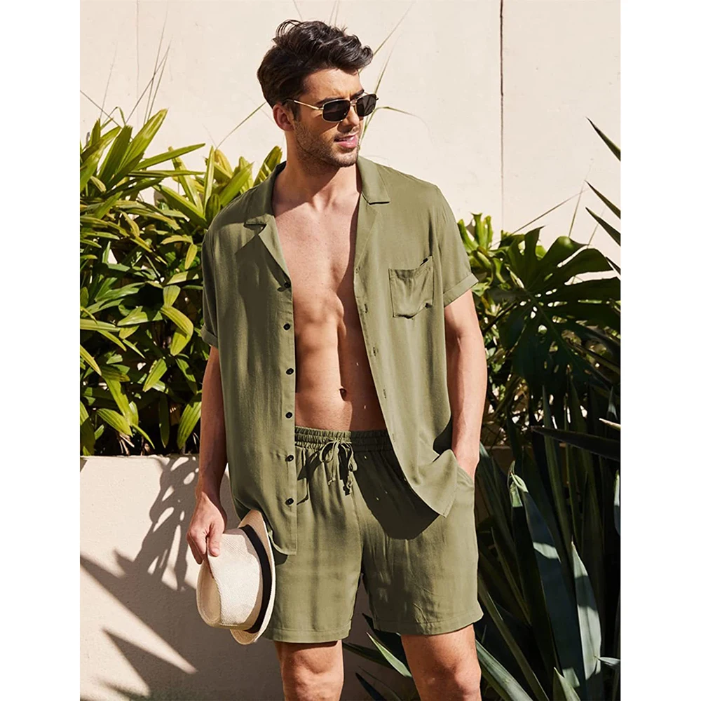 Summer Beach Men Linen Suit Fashion Fresh Thin Solid Color Homme Suit Travel Daily Casual 2 Piece Short Shirts and Shorts
Summer Beach Men Linen Suit Fashion Fresh Thin Solid Color Homme Suit Travel Daily Casual 2 Piece Short Shirts and Shorts