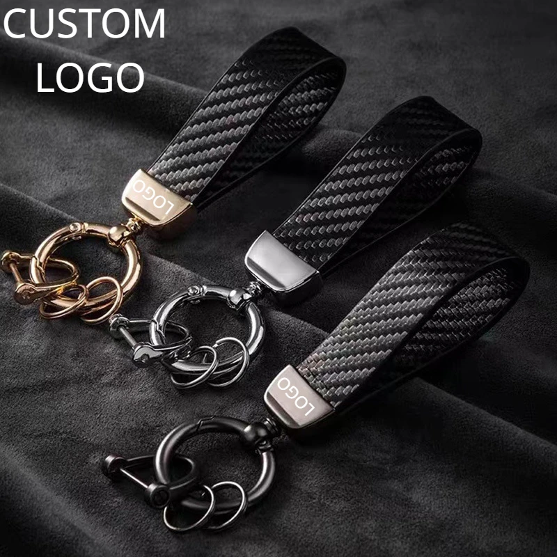 

Customized Carbon Fiber Keychain for Men Women Personalize Car Logo Leather Key Chains Ring Laser Engrave Black Keyring Gift