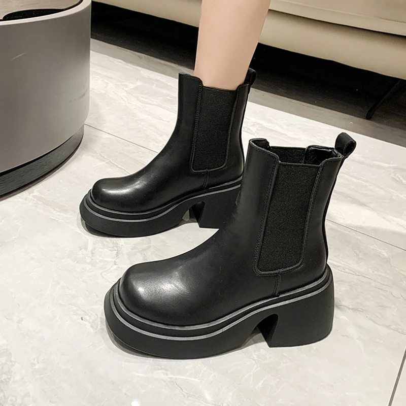 

Женские резиновые сапоги, Осенняя обувь, сапоги Челси на платформе-женские резиновые сапоги с круглым носком для дождя, женская обувь на высоком каблуке в стиле «лолита», 2023