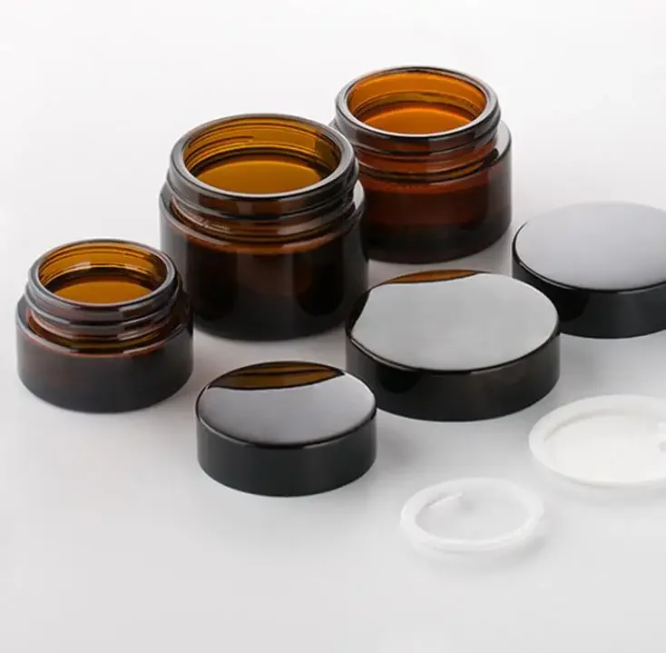 

Glass Amber Facial Cream Jars Empty Skin Care Cream Refillable Bottle Cosmetic Containers With Black Lid 20g 30g 50g 100g