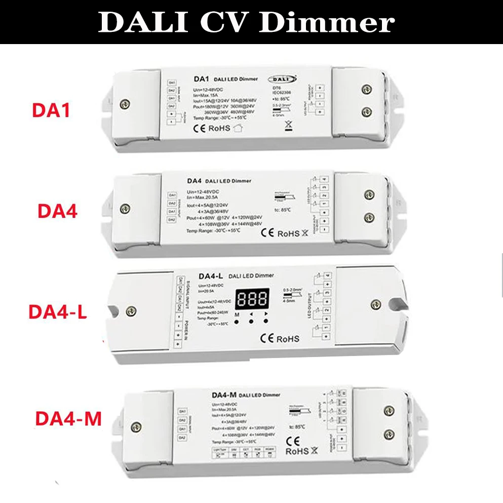 

DALI CV PWM digital Dimmer DC12/24V power input automatically assigned by DALI master 1 or 4 channels