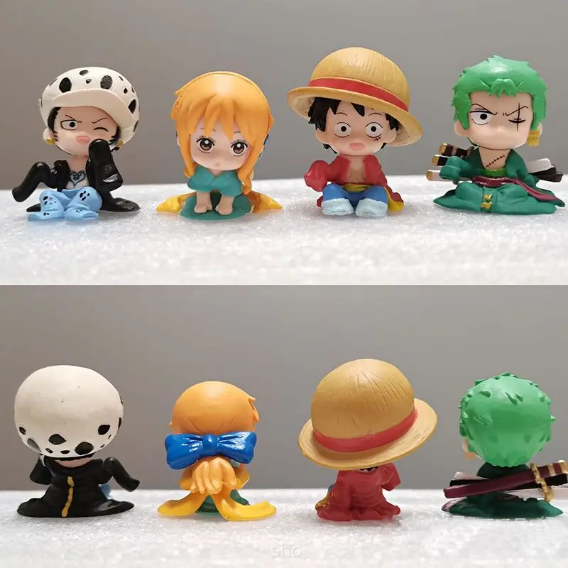 

One Piece Animation Peripheral Figures Sitting Q Version Luffy Zoro Nami Cartoon Doll Model Ornaments Collection Children's Toys