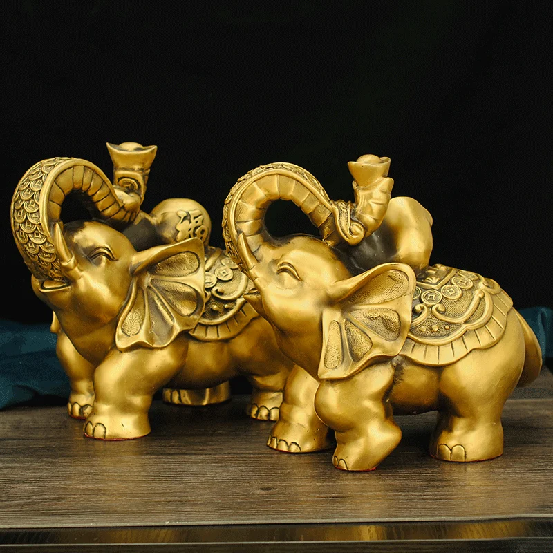 

Pure Ingot Ruyi Absorbent Copper Cornucopia Elephant Home Decoration Large Lucky El