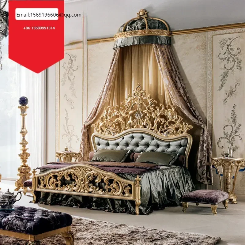 

Italian solid wood double villa palace European Princess Bed French wedding bed Furniture Customization