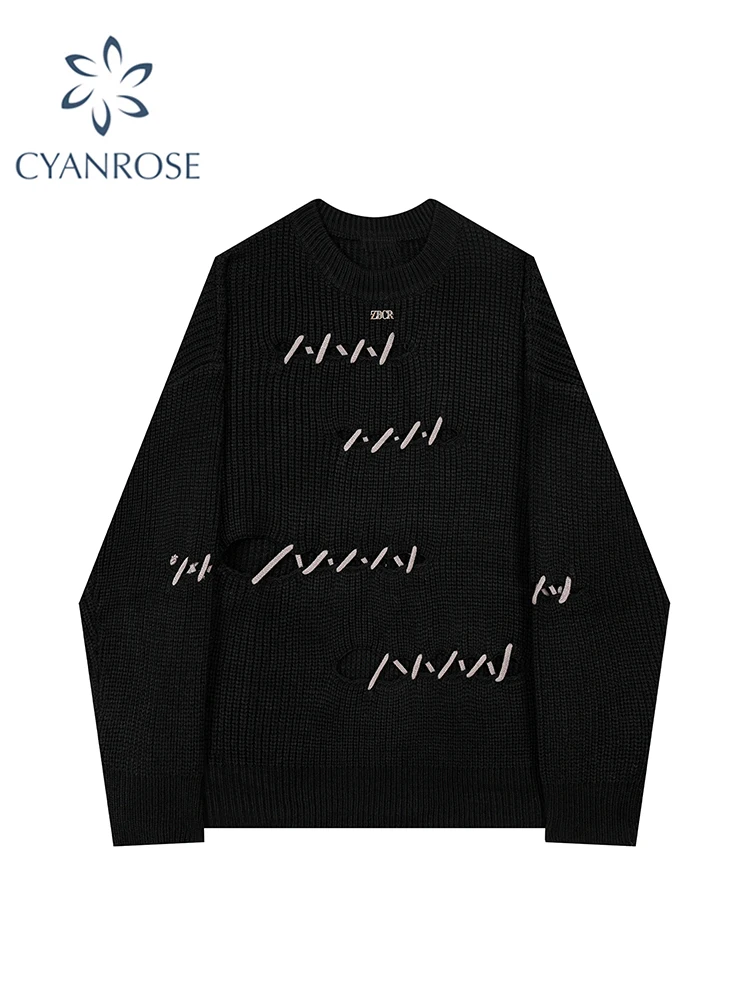 

Женский пуловер с круглым вырезом, черный готический вязаный свитер в стиле эмо 1920-х годов, свитер в стиле Харадзюку на шнуровке, корейский джемпер 90-х годов, винтажная одежда Y2k, 2000