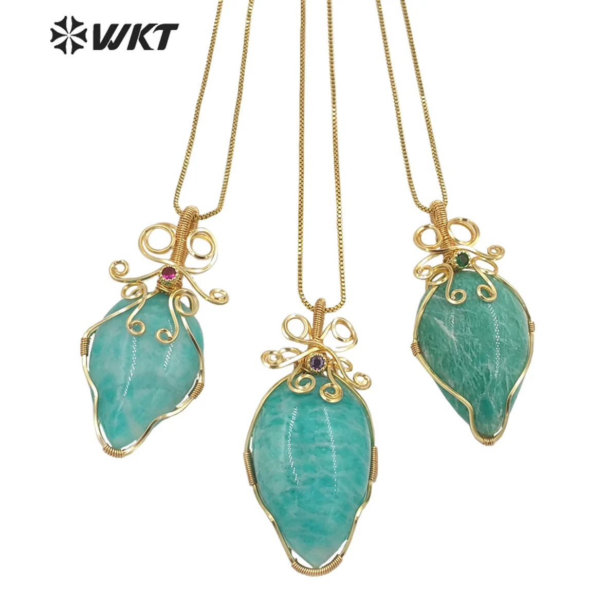 WT-N1449 Hot Selling Natural Amozonite Stone Irregular Shape 18k Gold Plated Pendant Necklace For Vintage Style ACC
WT-N1449 Hot Selling Natural Amozonite Stone Irregular Shape 18k Gold Plated Pendant Necklace For Vintage Style ACC
