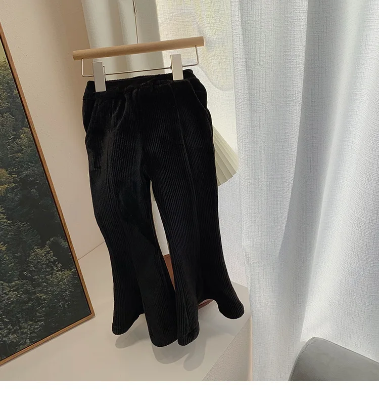 

Girls Flared Pants Children Clothing Korea Autumn Winter 2023 Season Velvet Thick Corduroy Trousers Soild Vintage