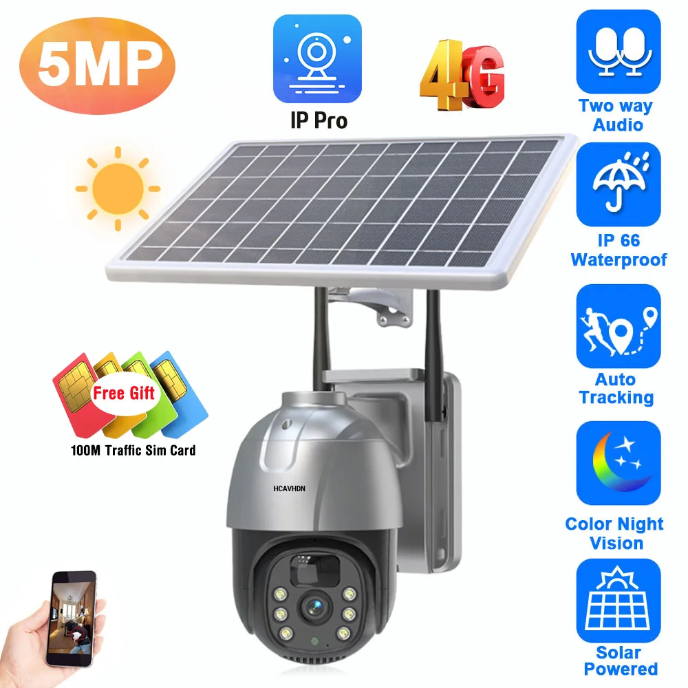 5MP 4G Solar Wireless PTZ IP Security Camera Auto Tracking Outdoor Battery Powered CCTV Video Surveillance Camera 2 Way Audio
5MP 4G Solar Wireless PTZ IP Security Camera Auto Tracking Outdoor Battery Powered CCTV Video Surveillance Camera 2 Way Audio