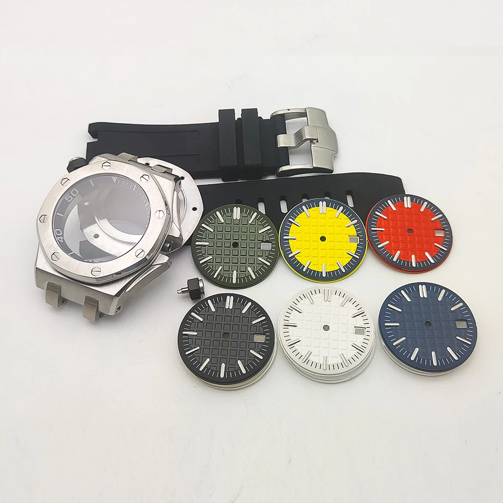 

42mm multifunctional watch Royal oak AP case is suitable for NH35 movement 904L rubber strap set 100 meters waterproof.