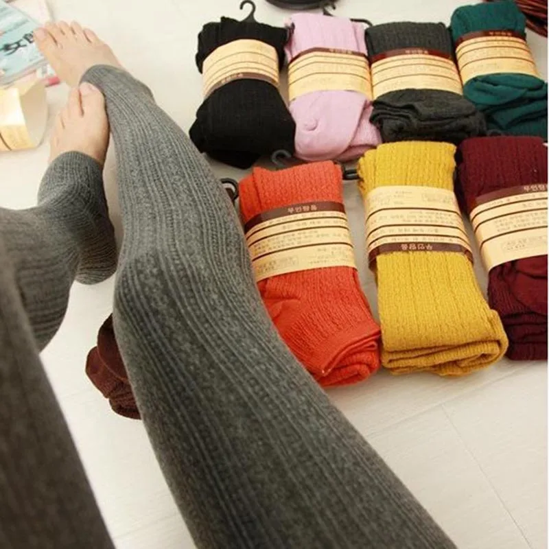 

Warm Knitted Tights Pantyhose Women Andy Color High Elastic Stockings Casual Twist Striped Legging Bottoms Striped Women Tights