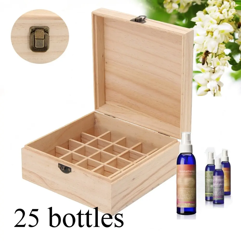 

25 Slots Wooden Essential Oil Bottles Aromatherapy Container Carry Organizer Storage Box