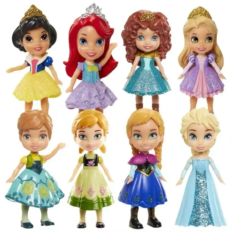 

Disney Princess Elsa Rapunzel Anna Tiana Mulan Belle Moana Snow Mini Dolls Cartoon Fairy Tale Princess Action Figures Kids Gifts