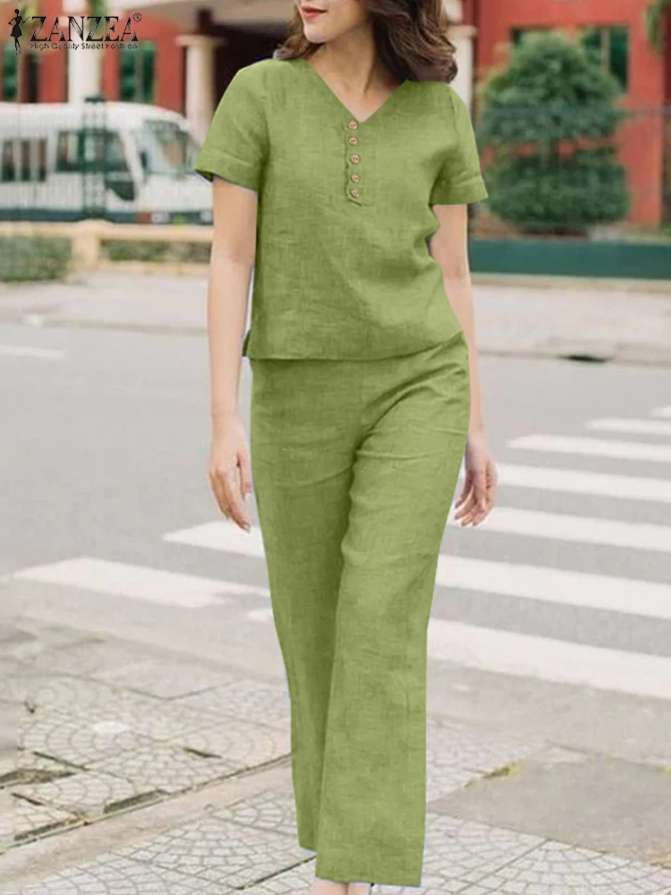 2024 ZANZEA Elegant OL Matching Sets Summer Fashion Party Urban Tracksuits Short Sleeve V-Neck Blouse Loose Pants 2pcs Oversized
2024 ZANZEA Elegant OL Matching Sets Summer Fashion Party Urban Tracksuits Short Sleeve V-Neck Blouse Loose Pants 2pcs Oversized