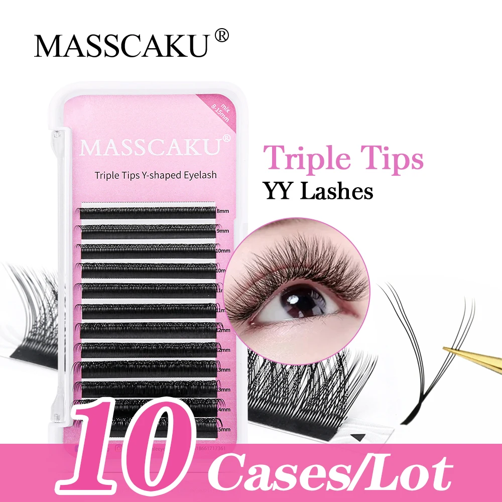 

MASSCAKU 10cases/lot YY Shape Lash Fake Natural Eyelash Extensions Brazilian Volume Fan Lash Hand-woven Cilios Triple Tip Lashes