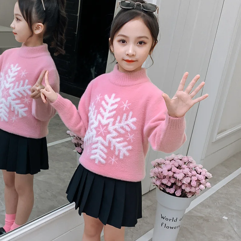 

Girl Sweater Pullover Children Sweet Knitted Tops Kids Solid Color Long Sleeve Teen Casual Jumpers Baby Knitwear Thick Outerwear