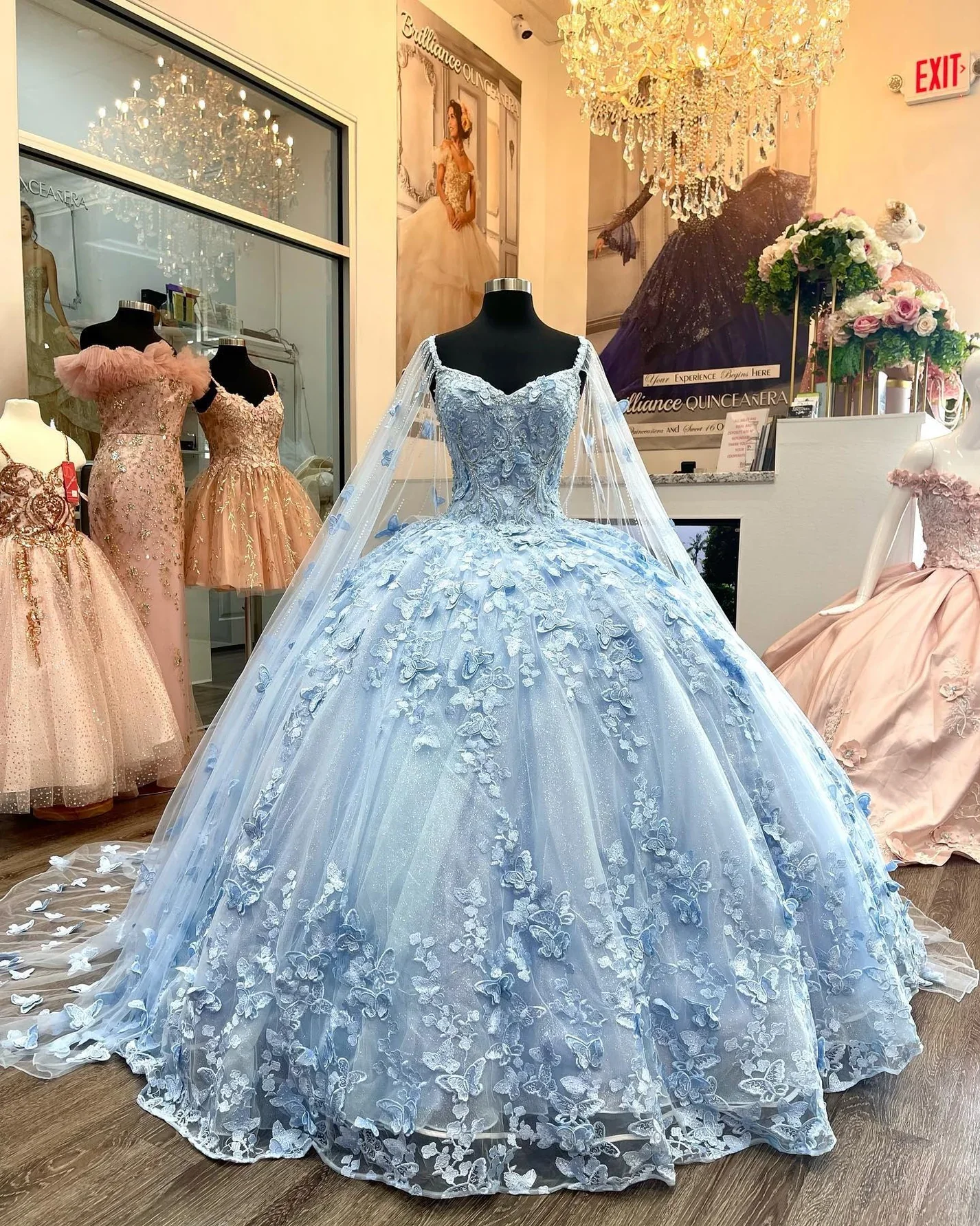 Light Blue Quinceanera Dresses Ball Gown 3D Handmade Butterfly Lace Appliqued With Cape Beaded Princess Sweet 15 16 Dress
Light Blue Quinceanera Dresses Ball Gown 3D Handmade Butterfly Lace Appliqued With Cape Beaded Princess Sweet 15 16 Dress