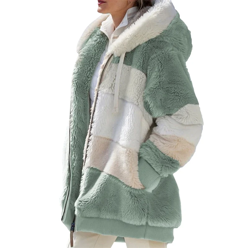 Winter Women's Coat Fashion Casual Stitching Plaid Ladies Clothes Hooded Zipper Ladies Coat Plush Women Jacket New Hot Sale 2023
Winter Women's Coat Fashion Casual Stitching Plaid Ladies Clothes Hooded Zipper Ladies Coat Plush Women Jacket New Hot Sale 2023