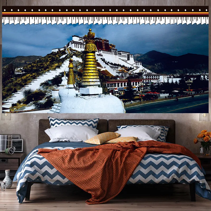 

Tibetan Style Ethnic Wall Hanging Tapestry Art Cloth Living Room Bedroom Decor Aesthetic The Potala Palace Psychedelic Macrame