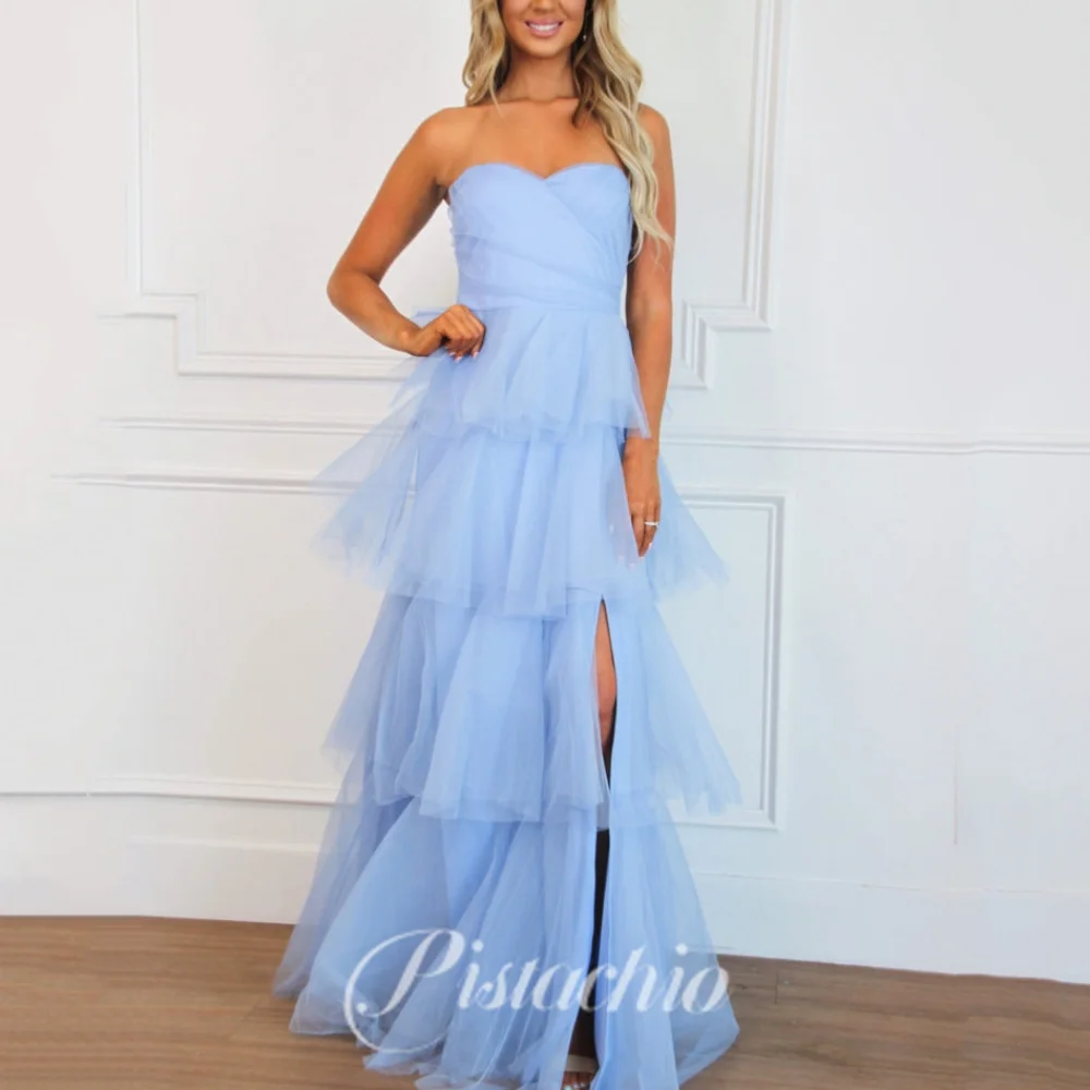 

Youthful Evening Dress A Line Sleeveless Sweetheart Neck Party Gowns Floor Length Tiered Prom Dresses For Women فساتين سهرة